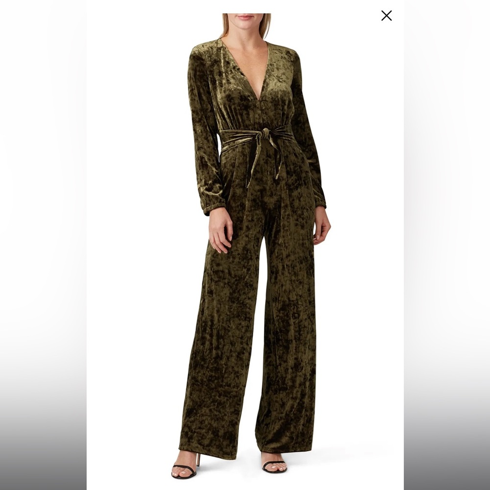 Stylestalker Olive Velvet Leila Jumpsuit size small